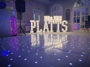 Light up letter for Mr and Mrs Platts wedding