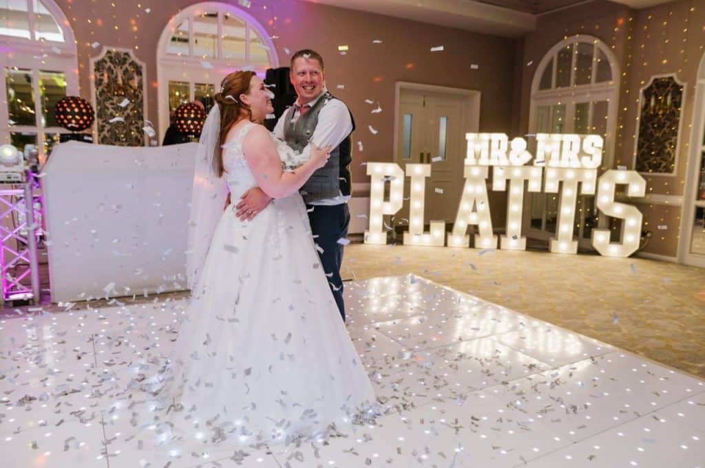 Mr and Mrs Platts wedding deal - dance floor hire & light up letter hire