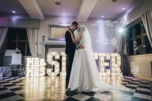 wedding Light up letters overlooking dancefloor